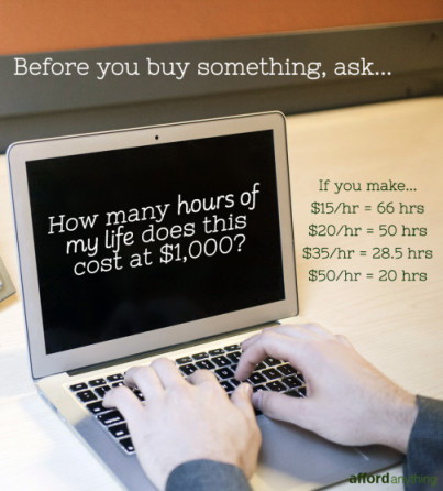 When you spend your money, do you take into account how many hours of work it equates to? Next time, ask yourself, "How much of my life did that cost?"